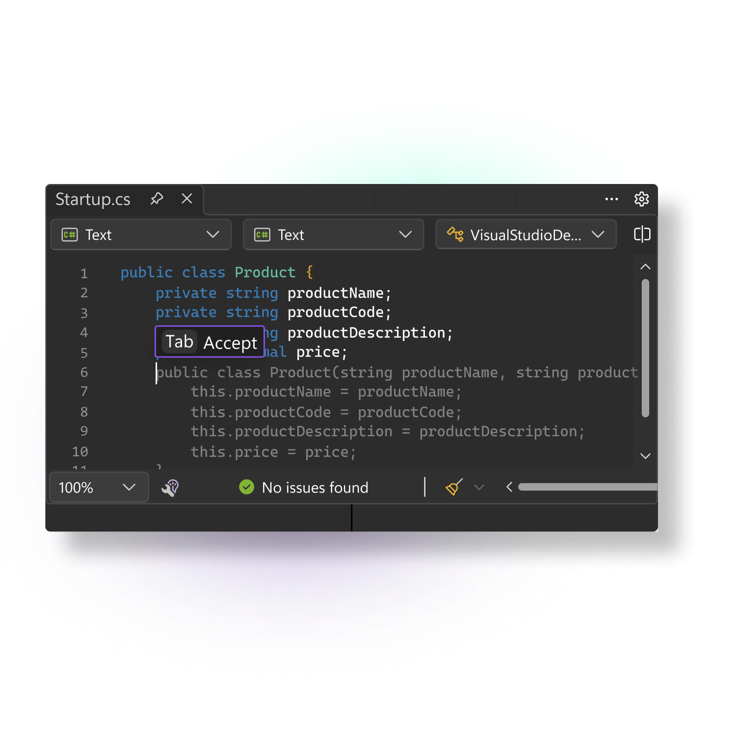 Visual Studio Copilot code completion